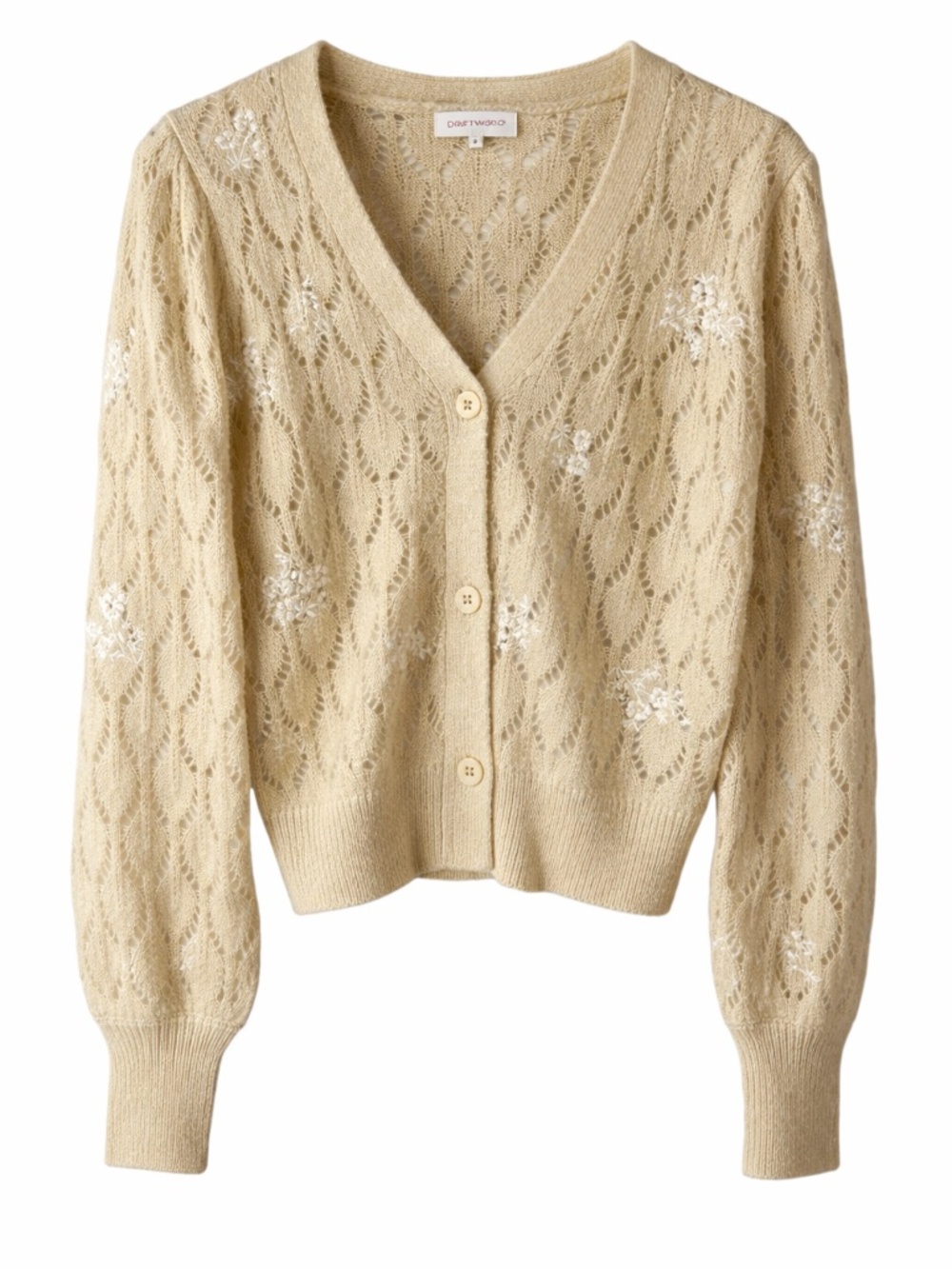 Driftwood Embroidered Floral Cardigan Cream‎ Cottagecore Button Front S